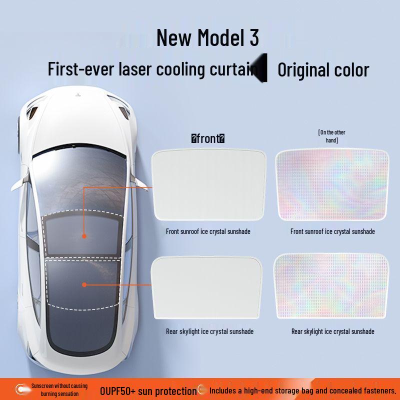 Compatible with all Tesla models: updated sunroof ice crystal sunshade for Model Y/3/YL, rear window type.