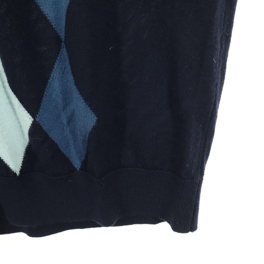 Lacoste One-point Logo Argyle Pattern Long Sleeve V Neck Sweater 3 Navy Men's Used