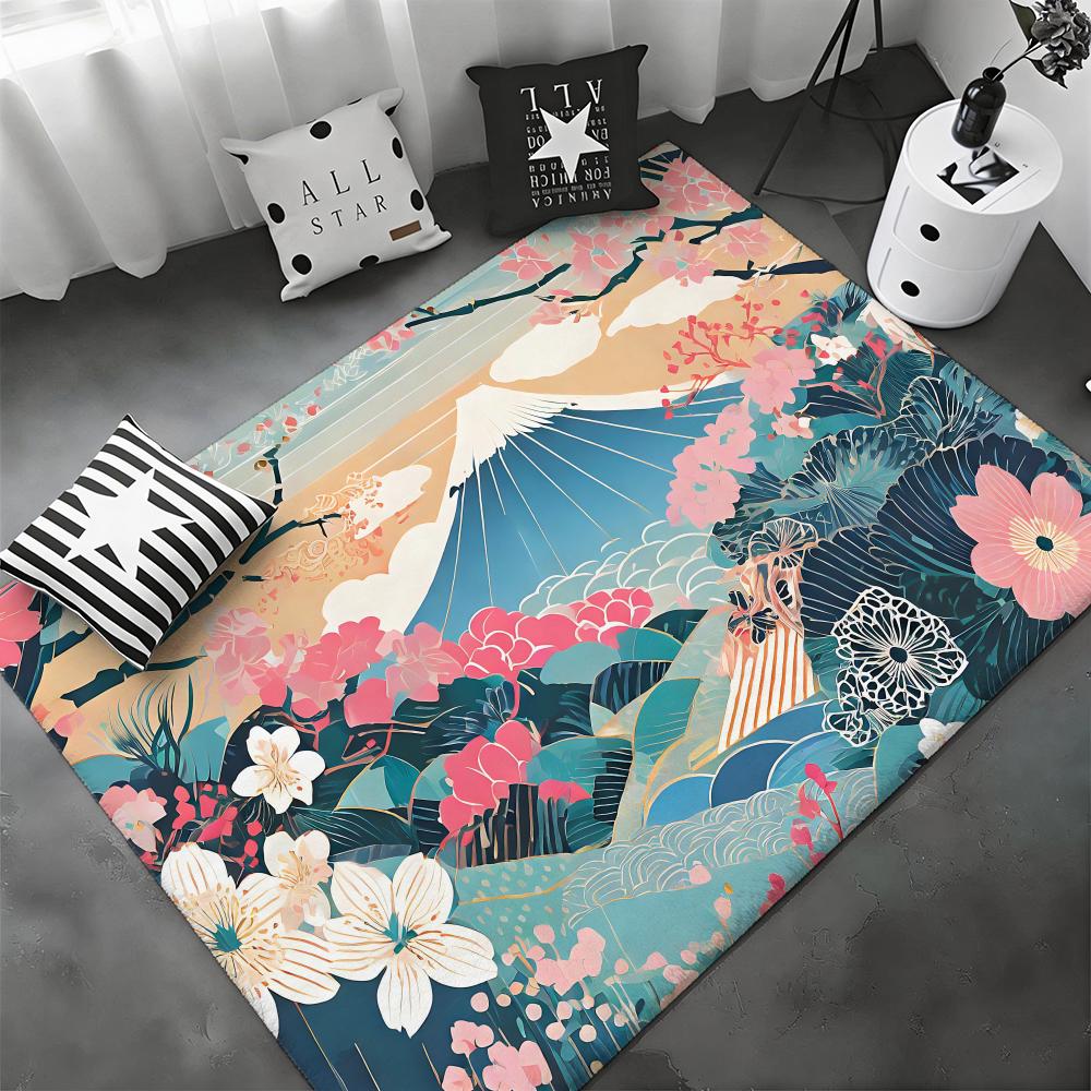 Famous Japanese Mountain Mount Fuji Floor Mat Soft Thickened Flannel Door Mat Non-Slip Living Room Rug Home Decor