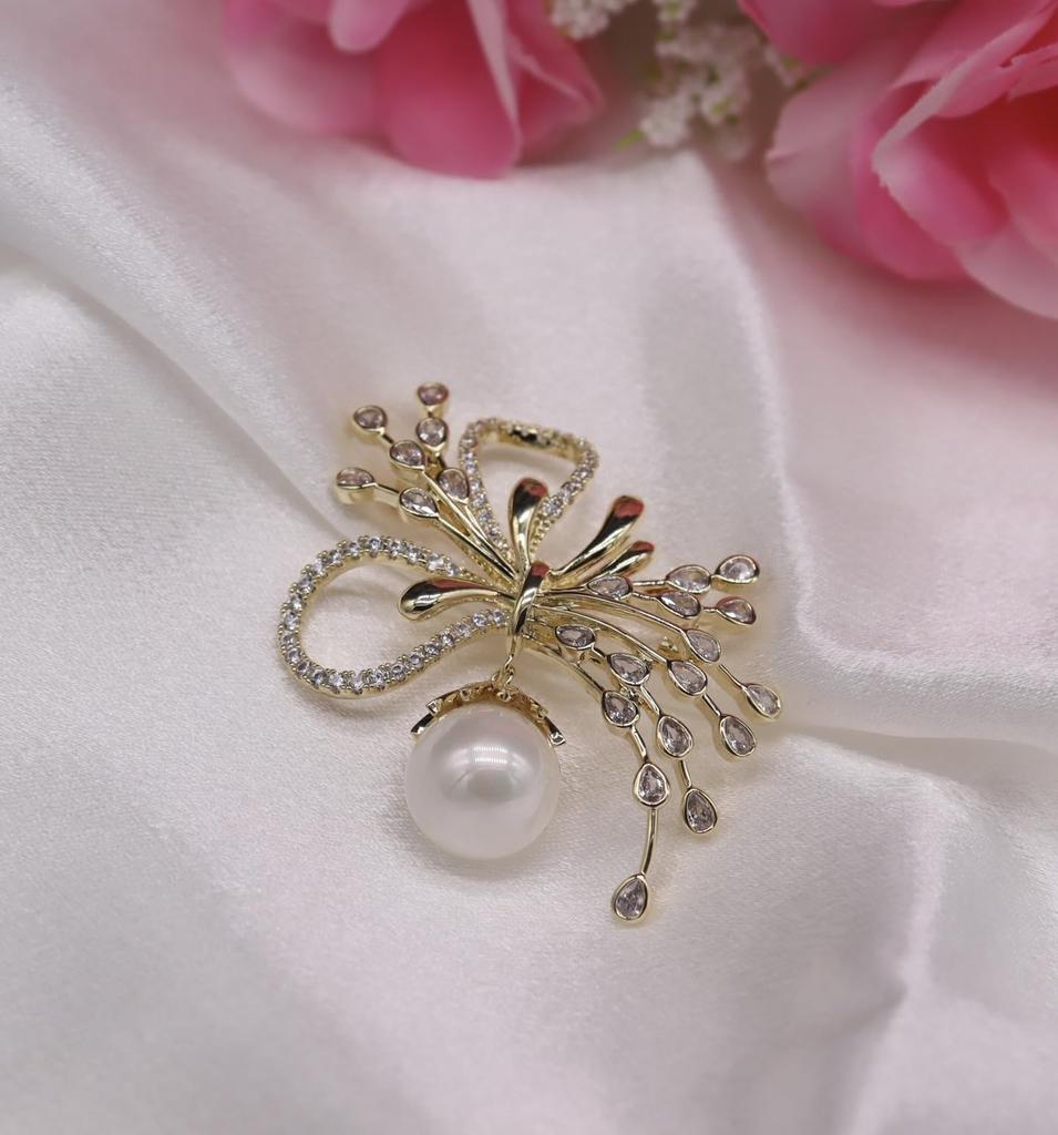 Zircon Ribbon Pearl Brooch Diamond Zircon Flower Corsage Wedding Graduation Ceremony Entrance Ceremony Interview Presentation Festival Chest Ornament