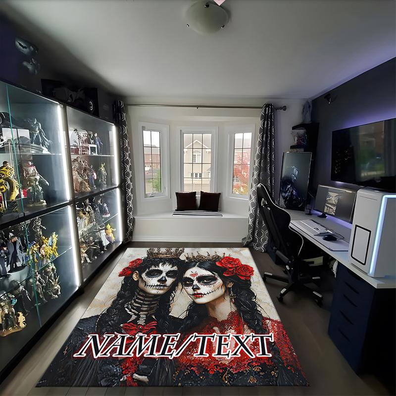 1PC Custom Name Day Dead Celebration Theme Floor Mat Ideal for Living Room, Game Rooms, Office, Bedroom,Floor Mat Playful Design