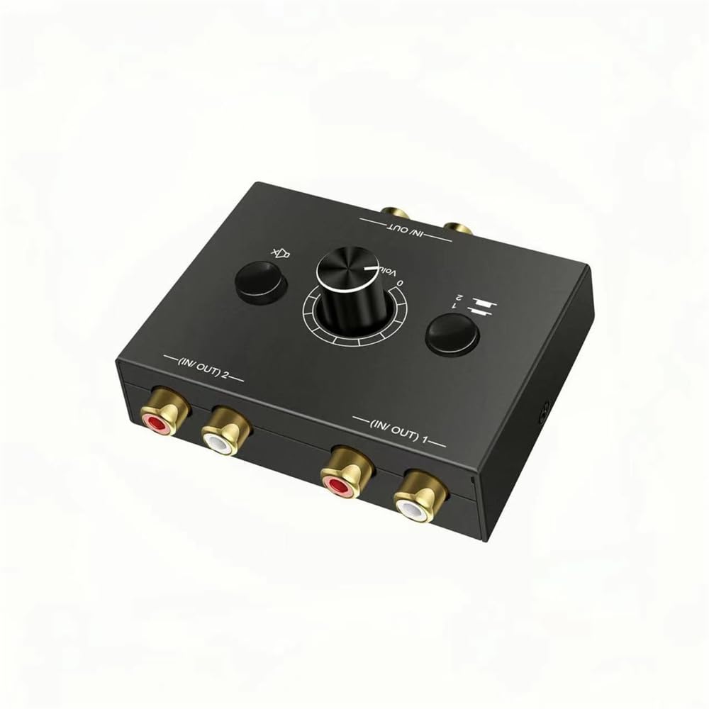 RCA Stereo Audio Switcher Audio Selector Splitter Audio Selector Switch Box with Mute and Switch Compatible with Active R/L 2(1)-in-1(2)-Out One-Key