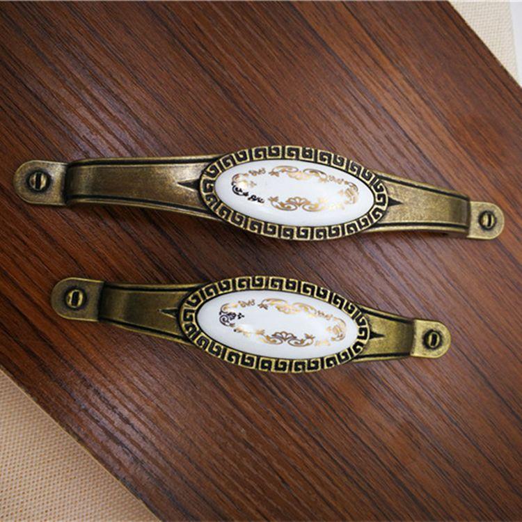 Antique Bronze Ceramic Cupboard Handle Knobs Vintage Zinc Alloy Furniture Kitchen Door Drawer Ceramic Pulls Handles