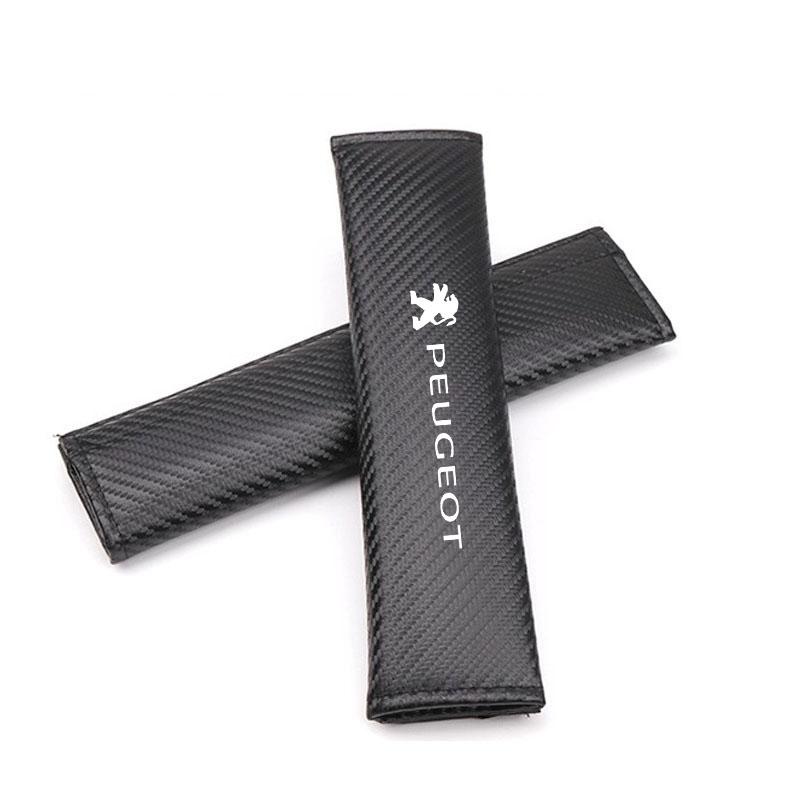 2Pcs Car Carbon Fiber Seat Belt Cover Shoulder Pad Auto W Badge Accessories for Peugeot 206 108 308 207 307 301 106 408 607 107