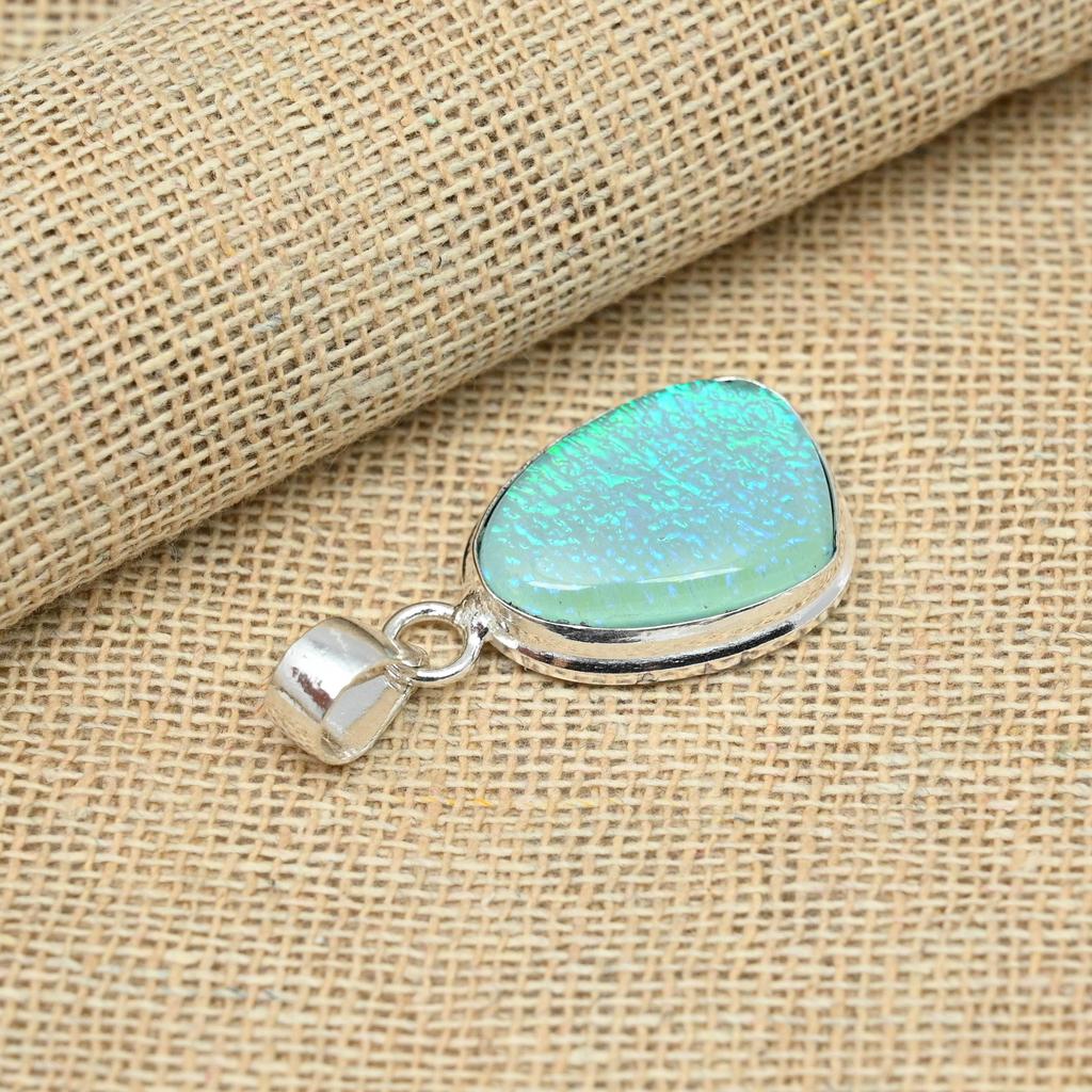 Blue Australian Triplet Opal Gemstone 925 Sterling Silver Handmade Jewelry Pendant For Her