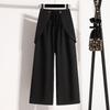 DIMANAF 2026 Pantalones de Verano para Mujer Tallas Grandes Cintura Elástica Oversize Moda Casual Larga Negro Liso