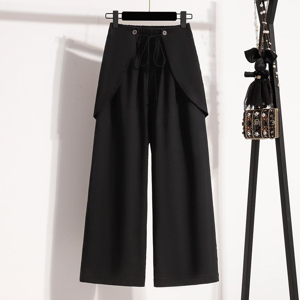 

DIMANAF 2026 Plus Size Summer Women Pants Elastic Waist Oversize Fashion Lady Casual Long Pants Solid Black XL чёрный