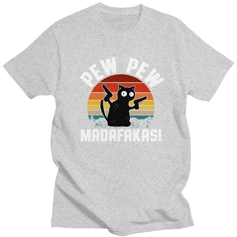 Custom Mens Retro Black Cat Pew Pew Madafakas T Shirt Short Sleeve Cotton Tshirt Tshirt Casual Tees Loose Fit Clothes