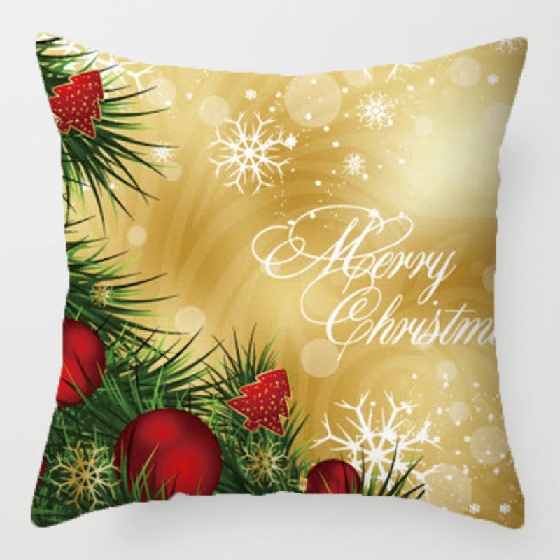 Christmas Golden Cartoon Throw Pillow Cover With Short Plush Print For Living Room Sofa Decoration Cushion Cover Pillow Covers