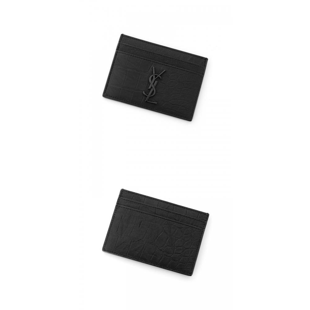 Saint Laurent Cassandra Monogram Crocodile Embossed Card Wallet 485631 C9h0u