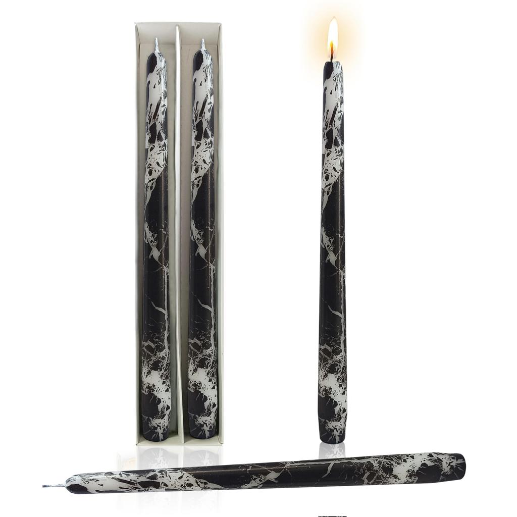 10 Inch Taper Candles Marble Print Candlesticks Handmade Set of 2PCS Unscented Tapered Candle for Hone Decoration Party