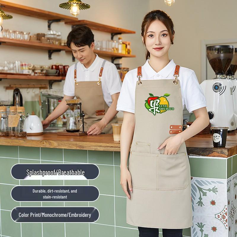 H-Strap Waterproof Canvas Apron with Embroidered Logo for Restaurants, Cafes, and Supermarkets. Canvas Apron/Navy