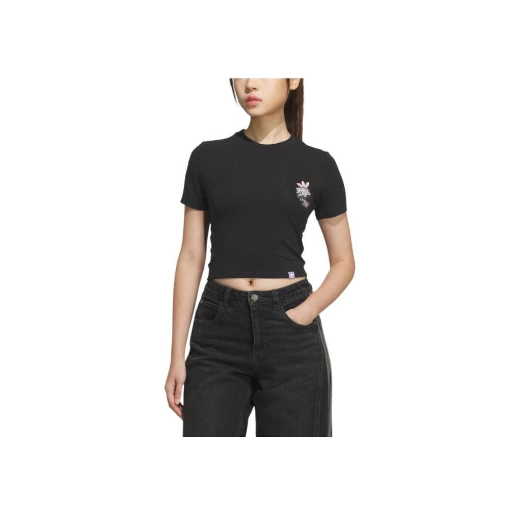 adidas Originals alla Moda Girocollo Manica Corta T-shirt Regular Top Donna Nero JN1680