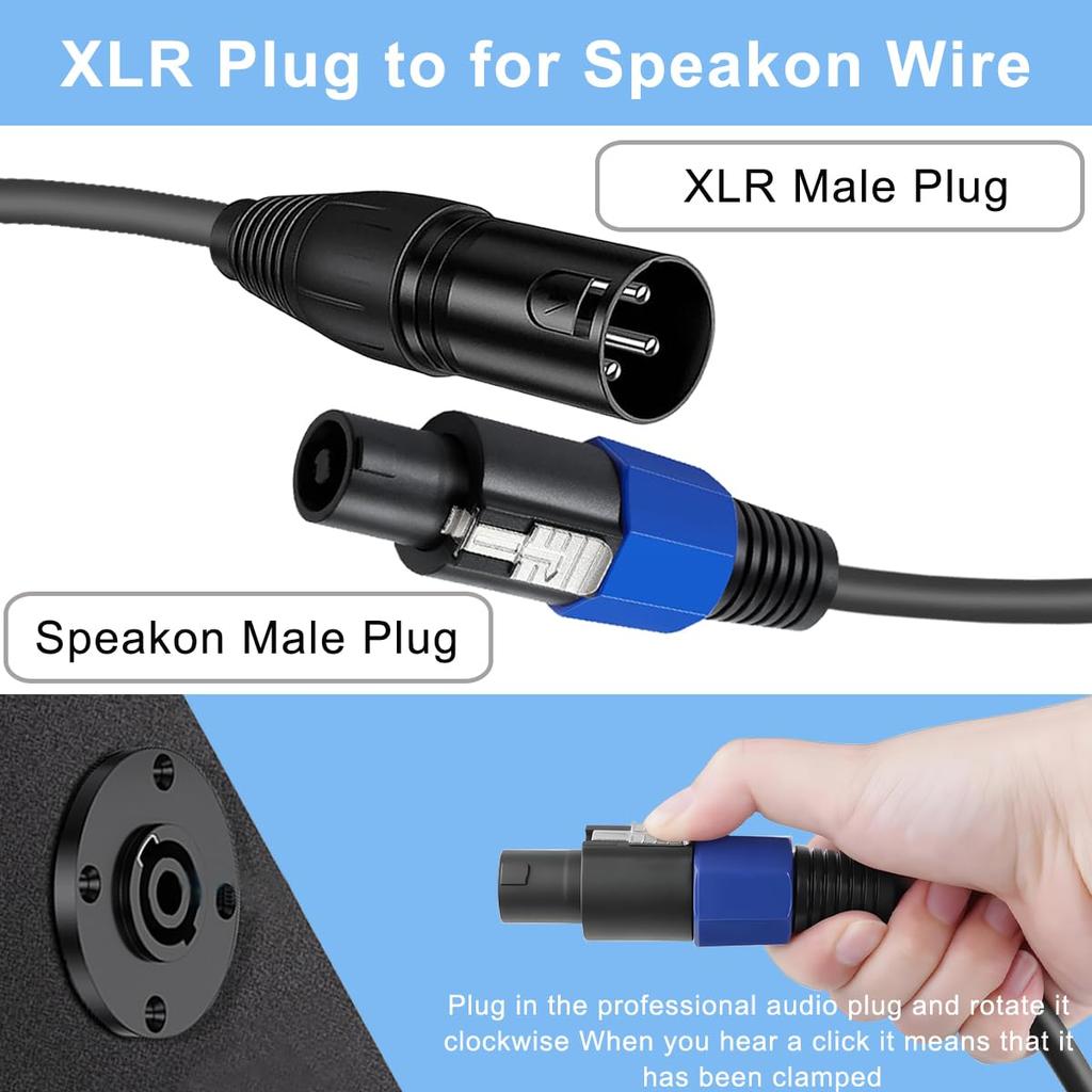 HAAMNING7 Speakon to XLR Cable, Speakon Male to XLR Male 3-Pin Cable, 22AWG Audio Speaker Adapter Extension Cord with Twist Lock, for Amplifiers,