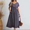 Letnia sukienka vintage z krótkim rękawem i dużym rozmiarem, damska, dekolt w serek, elegancka, swobodna, długa sukienka, damska, linia A, nadruk, luźne, oversize'owe sukienki damskie 24517