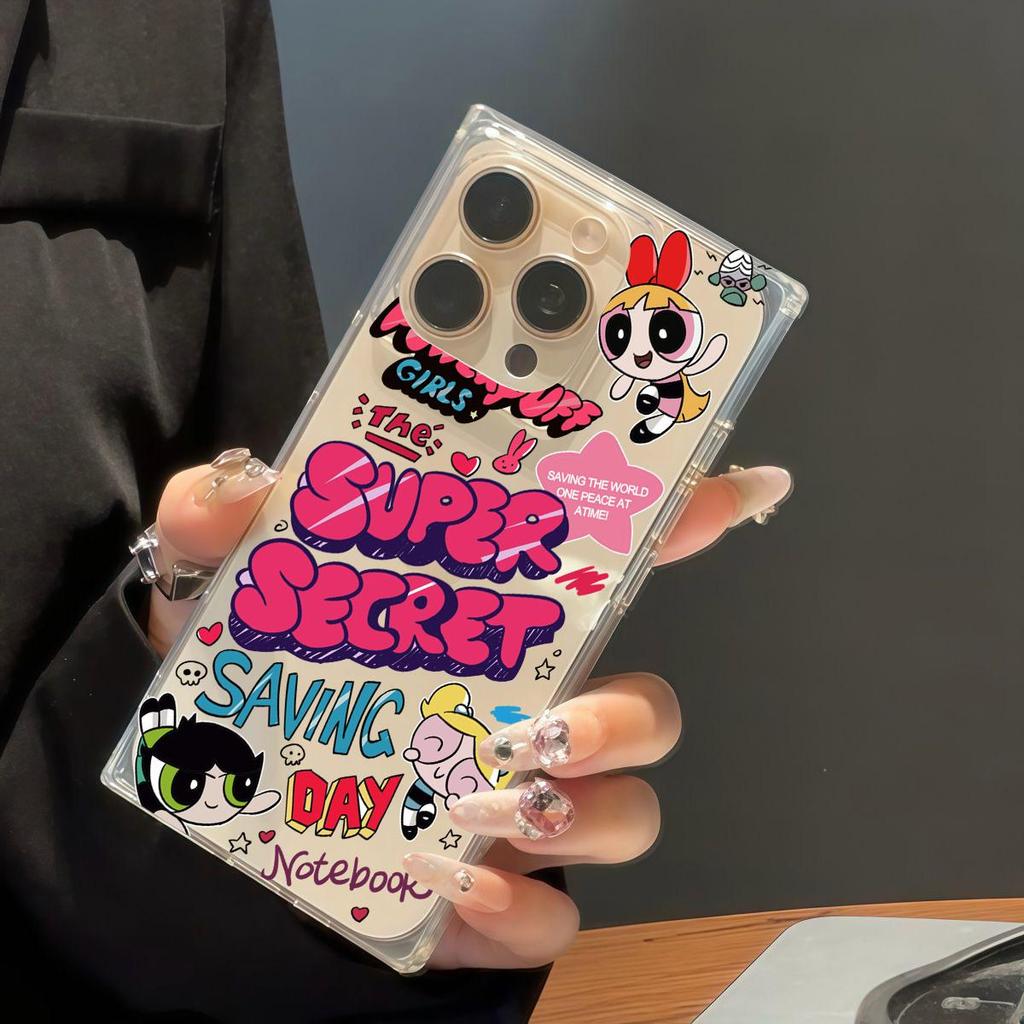 Transparent Square Back Tube Case Casing Protection For iPhone 16 ProMax 15 Plus 14 Pro Max 13 11 12 Anti-Oxygen,Super Girl Pattern
