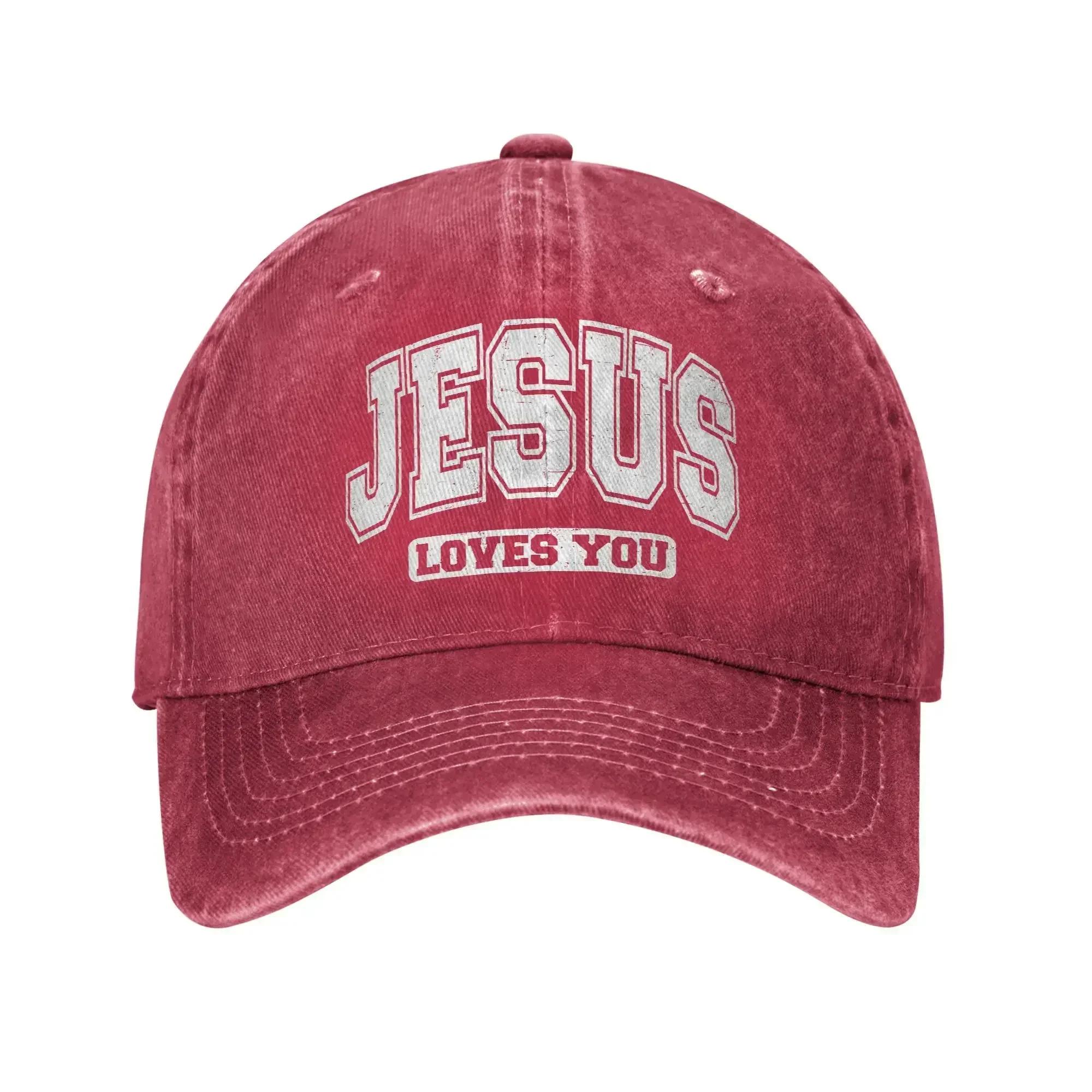 Jesus Loves You Christian Faith Washed Baseball Cap Design Print Sun Trucker Hat Summer Unisex Adult Outdoor Gym Baseball Caps One Size