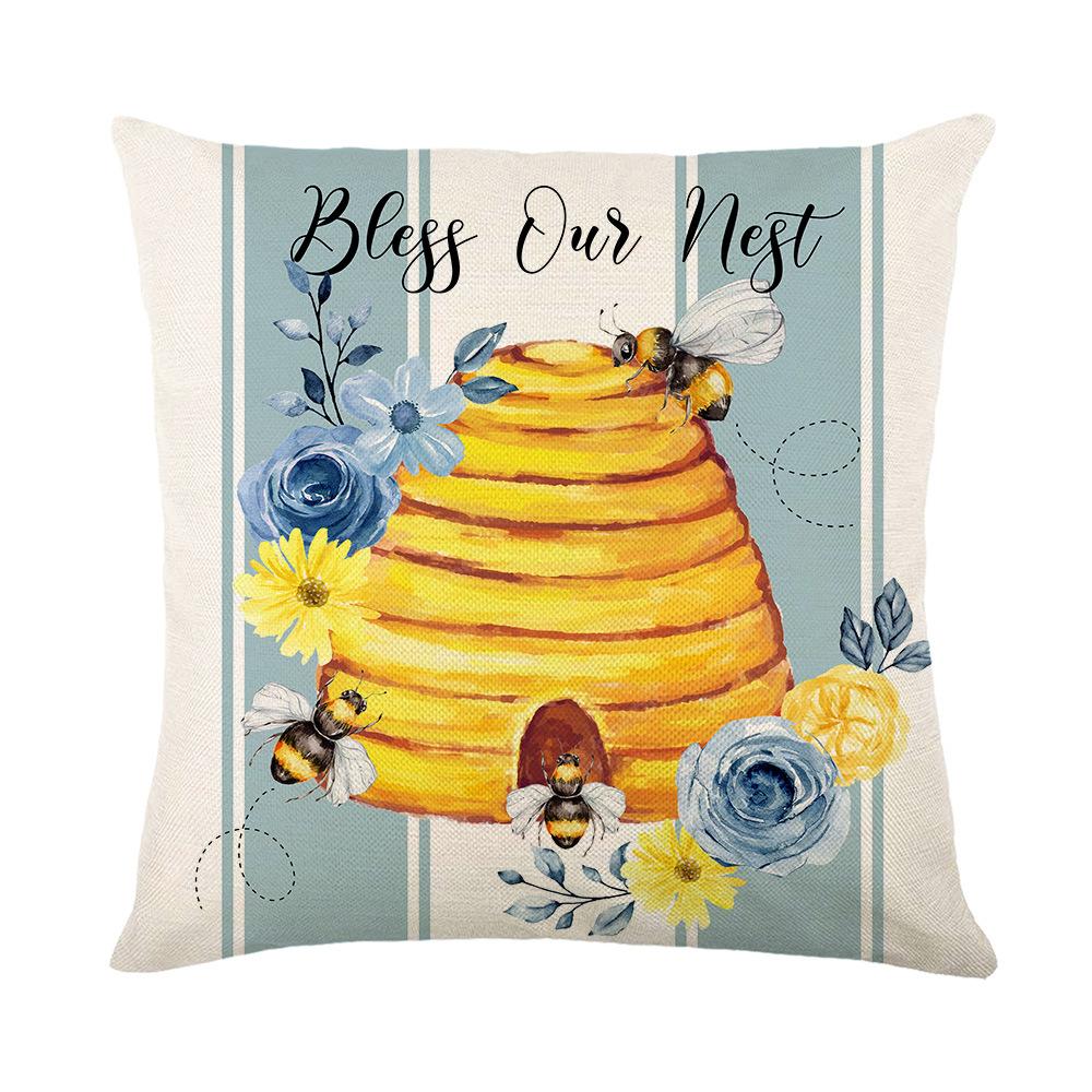 New Polyester Printed Home Pillow Cover Cute Little Bee Letter Sofa Cushion Cover Bedside Pillow Cover
