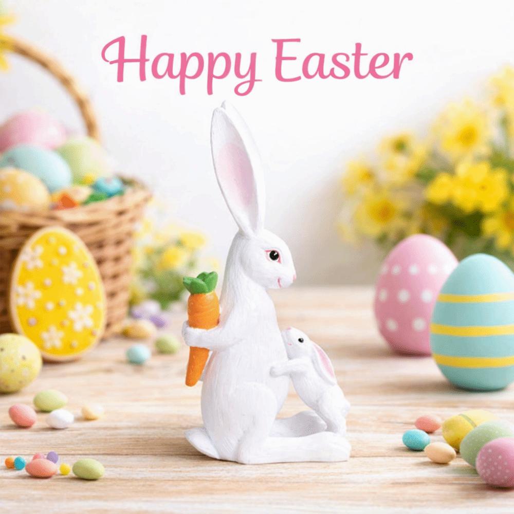 Cute Resin Rabbit Ornament Hand-Carved Easter Decoration Easter Bunny Figurine  Lifelike Rabbit