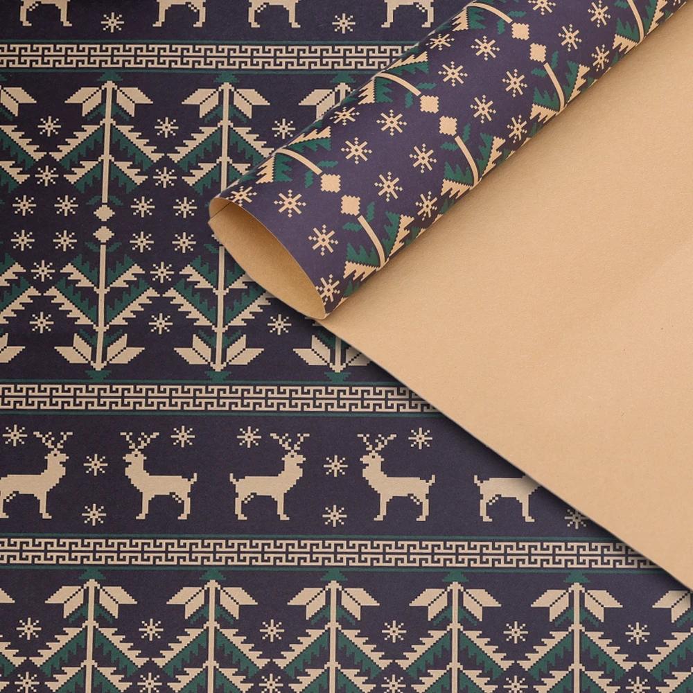 5Pcs Christmas Wrapping Paper Gifts Wrapping Paper Diy Packing Craft Cartoon Printed Kraft Paper Xmas Wedding Party Decor Paper