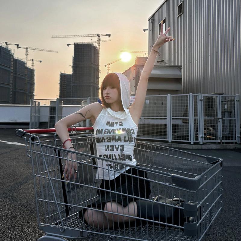 Retro Hoodies Tees For Women Sexy Tops Sleeveless Girls Y2K Tops Letters Cycling Tees Workout Street Wear Gym Sports Fitness Tops