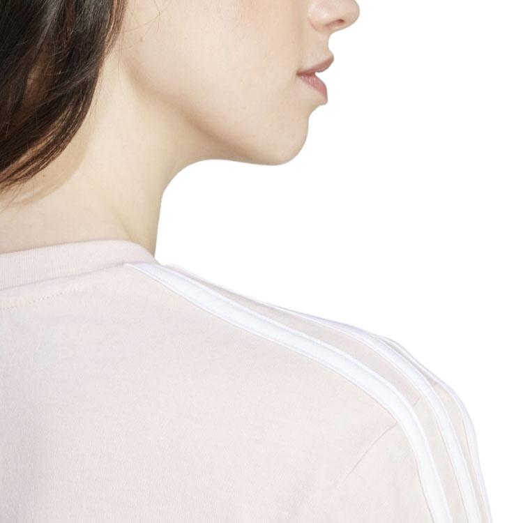 Adidas Striped Round Neck Short Sleeve T-Shirt Women Tops Pink IY4227