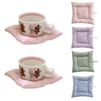 14x14cm Striped Coaster Anti Slip Cotton Multiple Colors Mat Multi-functional Square Shaped Home Table Decor Accessories