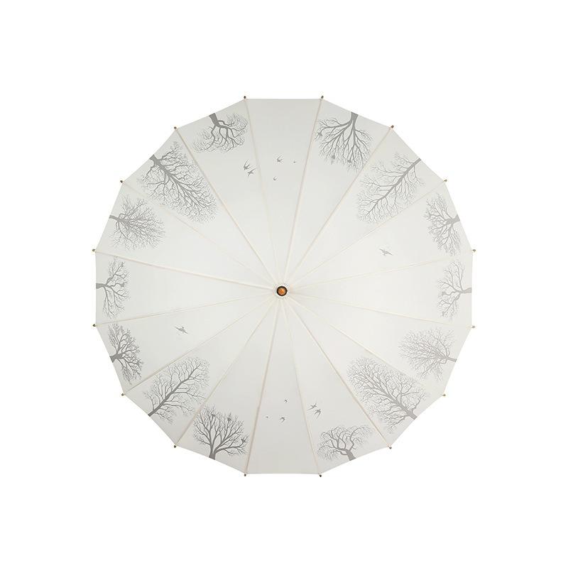 New Simple and Fashionable Small and Fresh 16-bone Straight Rod Umbrella Handle Long Handle Umbrella with Printed Umbrella