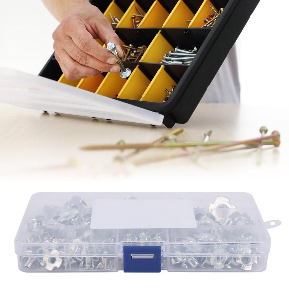 110 Stück 1 Box T-Muttern Nietmutter M10\M8\M6 \M5\M4\M3 Vier Krallen Verzinktes T-Mutter Set