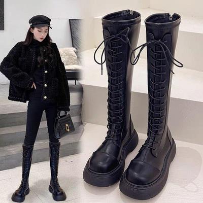 Lange Stiefel Damen dicke Sohlen 2025 Frühling und Herbst neue Ritterstiefel schlanke Martin-Stiefel aber kniehohe Stiefel britische lange Stiefel
