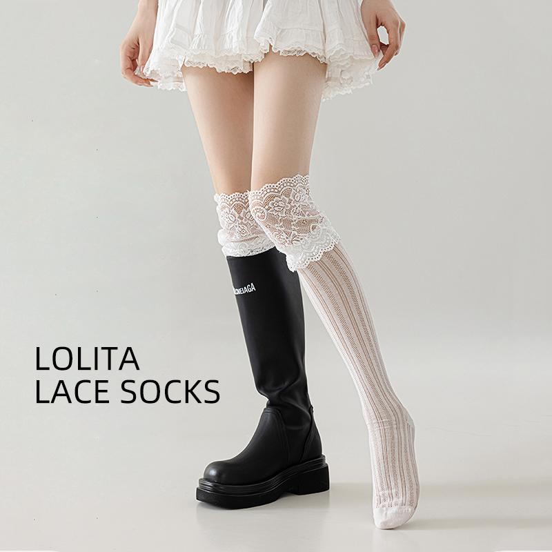 Women's Floral Lace Calf Socks Lolita Girls Thigh High Over Knee Stockings Retro Warm Boot Socks JK Style