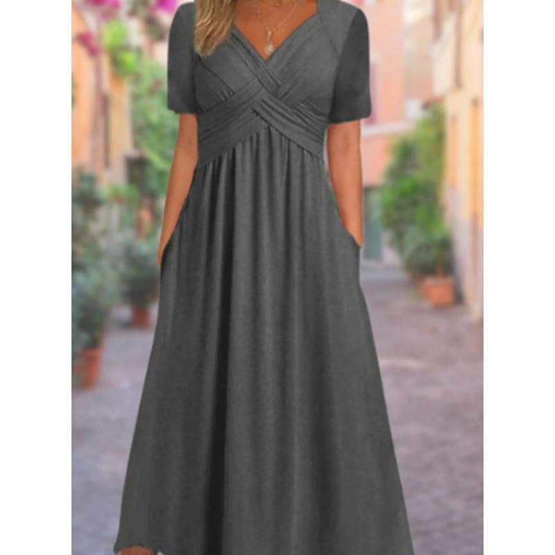 Summer New Solid Color Short Sleeved Dress