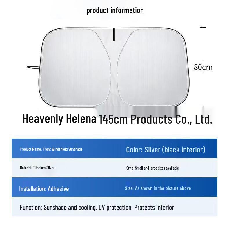 

2024 Titanium Silver Car Sunshade: Enhanced Heat Insulation for Front Window Silver Coating 150x70cm