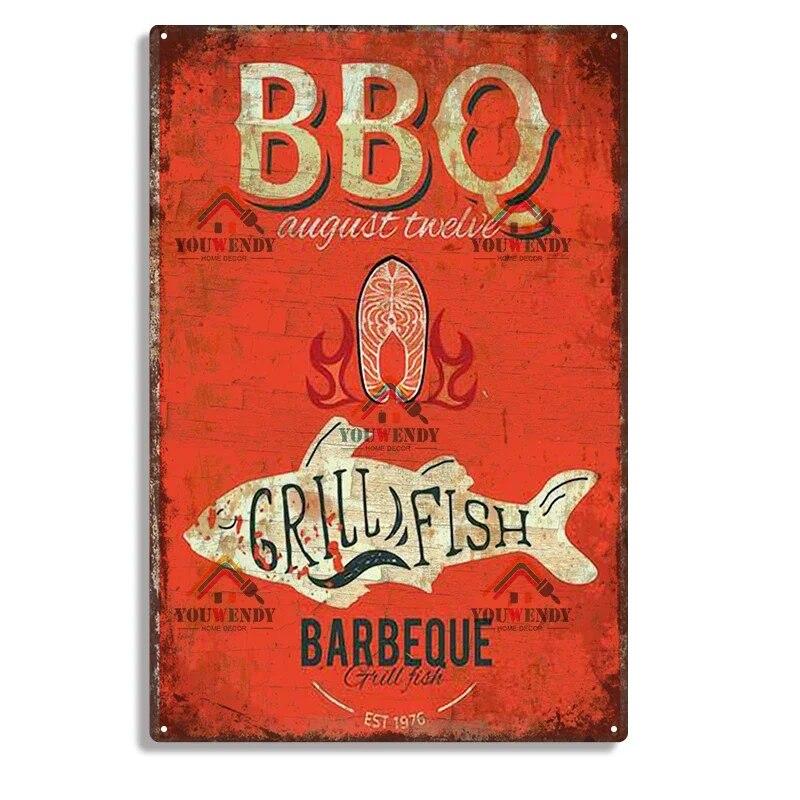 Hisun Tin Sign Retro DADS BBQ Metal Tin Signs Decorative Plaque Wall Decor for Barbecue Bar Pub Kitchen Party Zone Vintage Metal Plate