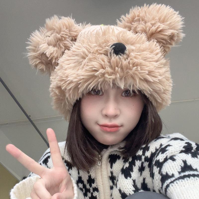Cappello di lana a maglia con naso da cucciolo soffice e carino: Berretto Caldo Versatile da Donna per Autunno e Inverno