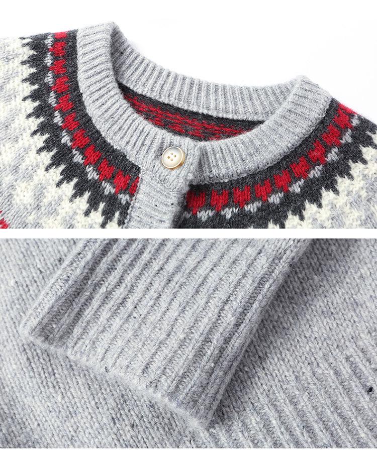 Women's Fair Isle Jacquard Knit Wool Cardigan Coat - Warm Button Sweater for Autumn/Winter
