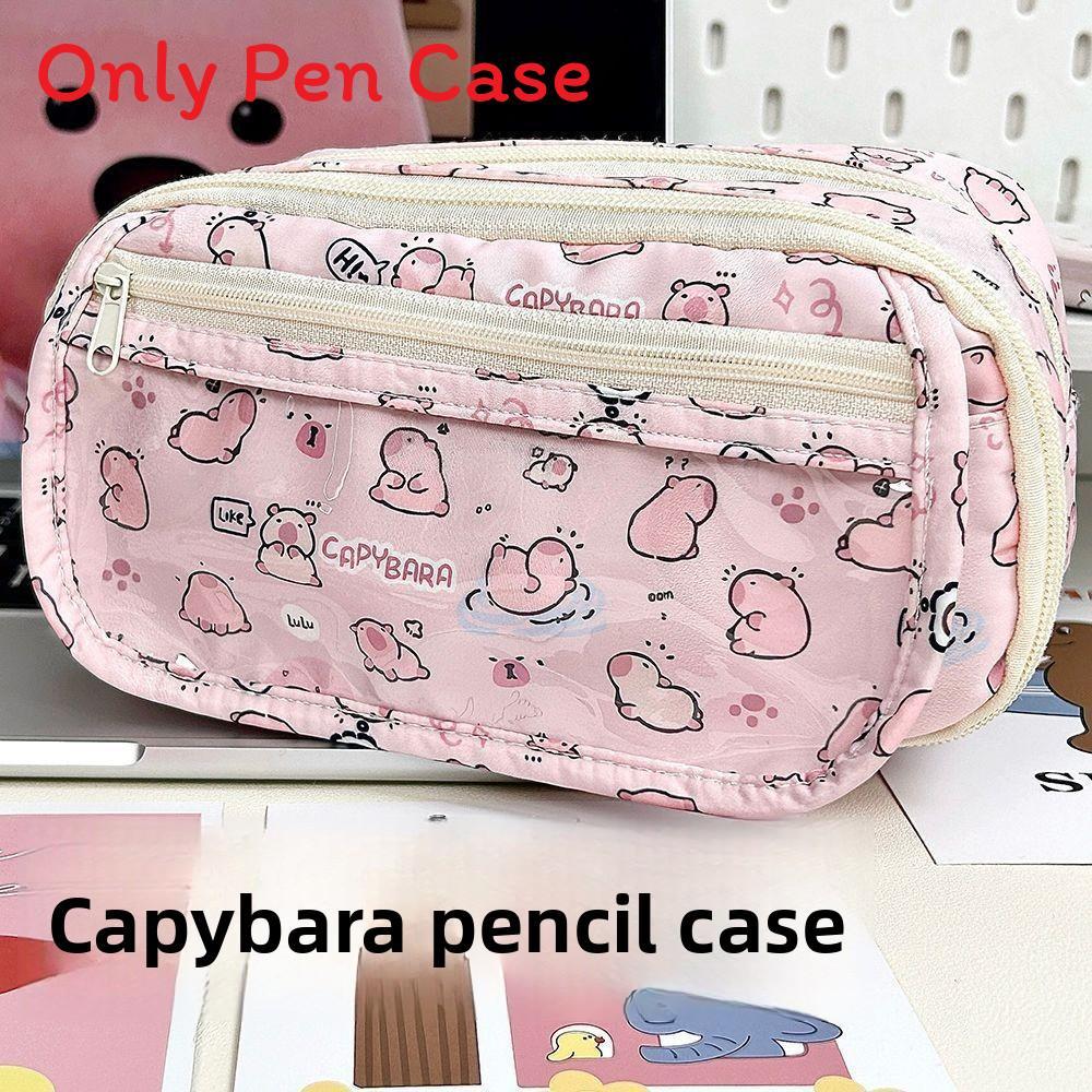 Small Red Book Cartoon Pencil Case With Multilayer Storage And Zipper For Students
