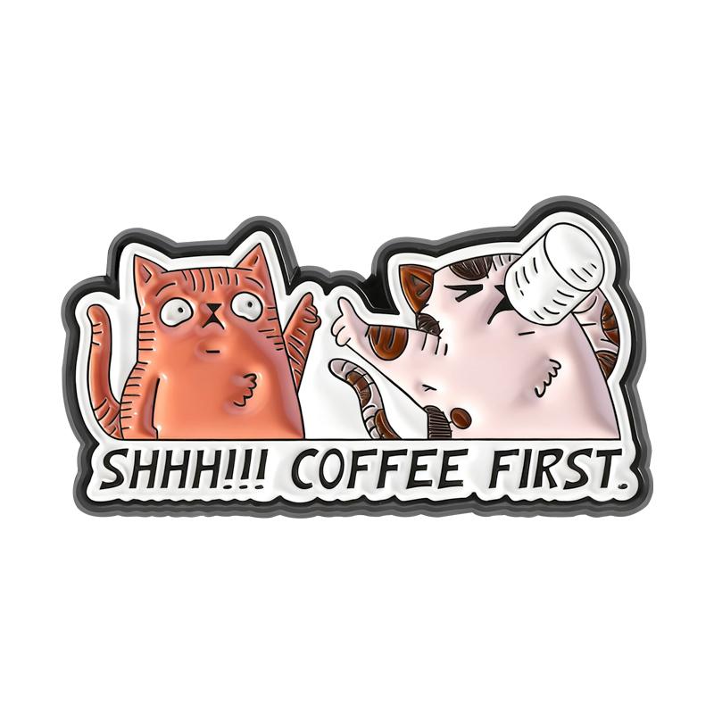 

Shhh Coffee First Enamel Pin Funny Cute Kitten Cartoon Animal Coffee Lovers Brooch Lapel Badge Fashion Jewelry Gift for Friends
