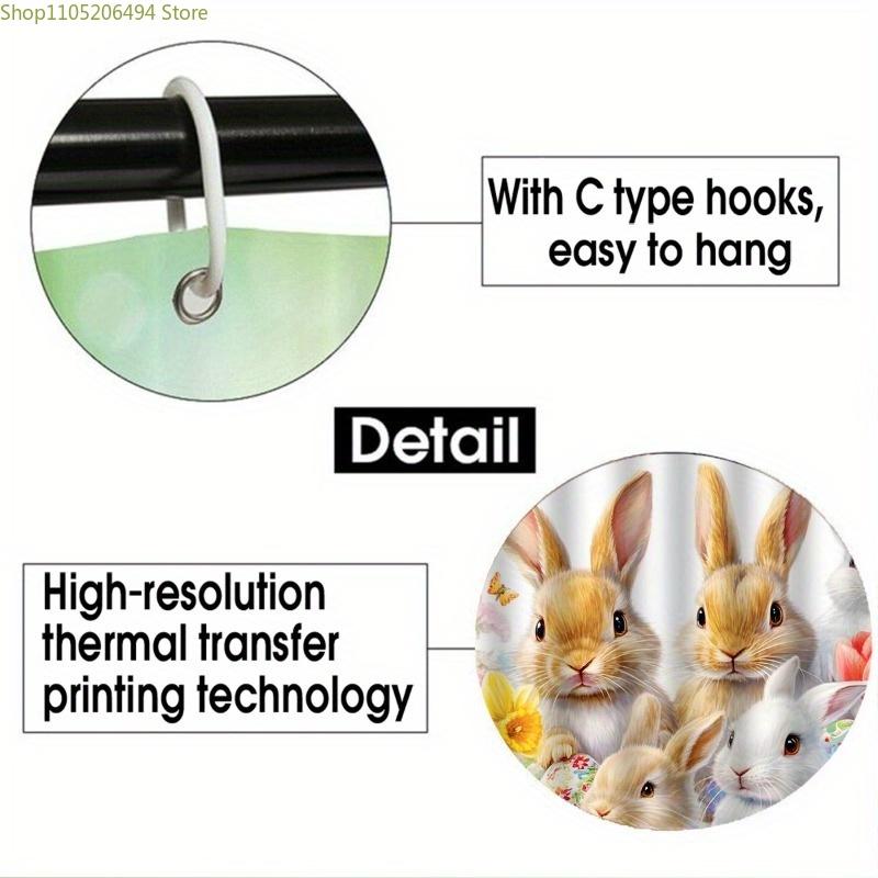 1/3/4pcs Easter Bunny & Egg Bath Set with Shower Curtain (180x180cm), Rug, U-Pad & Toilet Cover - Cute Spring Bathroom Decor,
