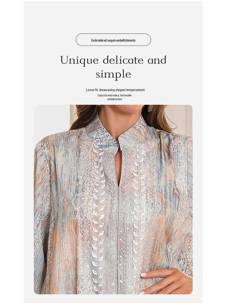 Elegantní abája s potiskem flitrů: Módní dlouhé islámské šaty pro ženy