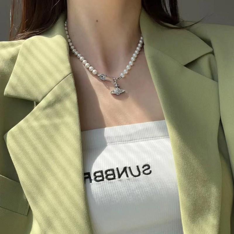 Empress Cixi Pearl Necklace: Elegant High-End Sparkling Brooch Clavicle Chain Choker for Women