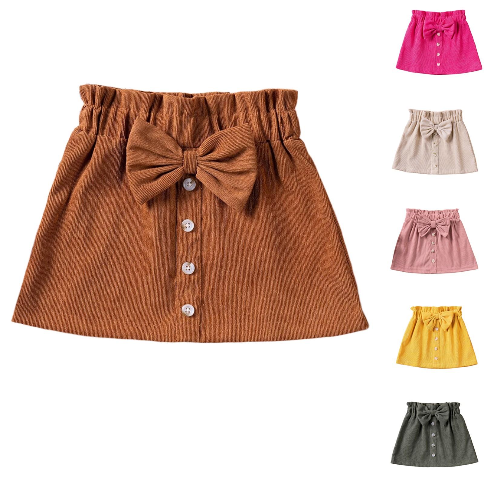

Children s Fashion Casual Skirt Solid Color Bow Single Breasted Short Skirt 100 армія зелений колір