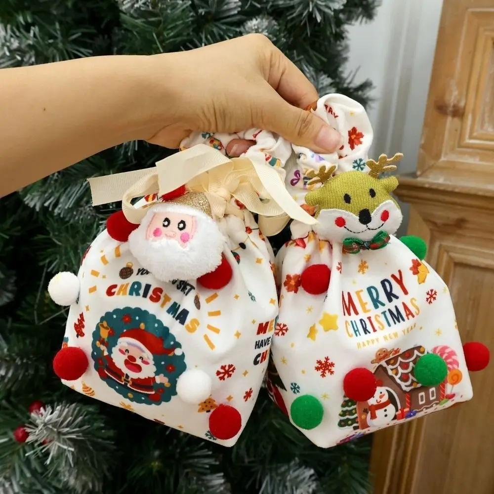 Santa Claus Christmas Eve Snack Packaging Bag Elk Snowman Reusable Christmas Wrapping Bags Drawstring Tote Bag