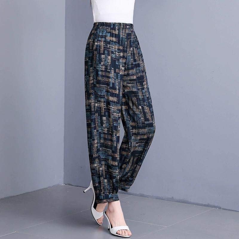 Woman Summer High Waist Pants Plus Size Elastic Waist Floral Lantern Pants