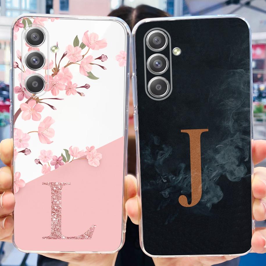 For Samsung Galaxy A55 A35 A25 5G Case 2024 New Cute Letters Flower Transparent Soft Cover For Samsung A55 5G SM-A556B TPU Funda