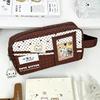 Portable Large Capacity Pencil Case Blue Polka Dot Cute Cat Print Stationery Organizer for Students Travel Use