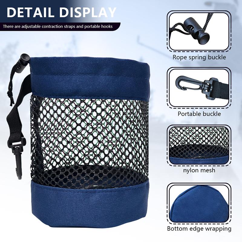 1 szt. Torba na piłki golfowe ze ściągaczem Wysokiej jakości siatka nylonowa i plastikowy klips do zawieszenia Wygodna do zawieszenia na torbie golfowej