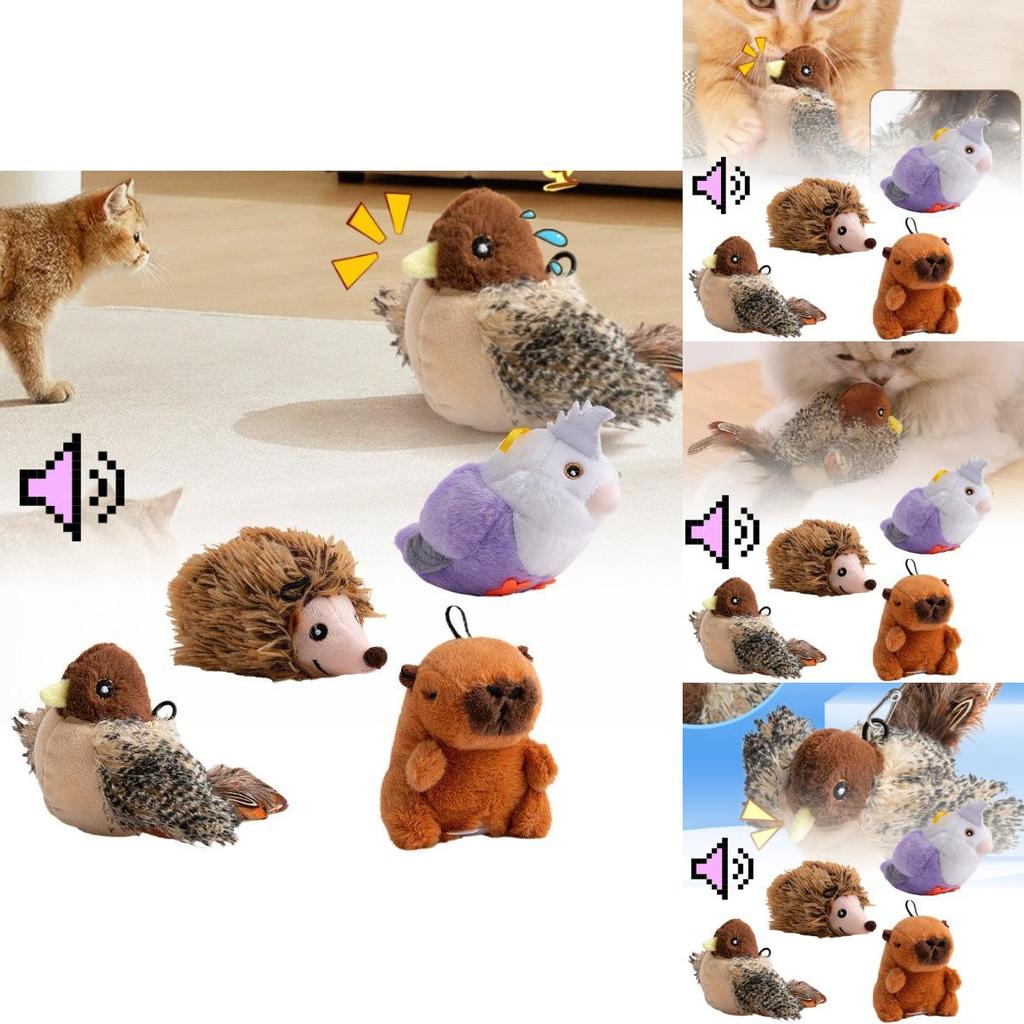 Plüsch klingendes Katzenspielzeug Interaktives Bewegungsaktiviertes Vogel Igel und Wasserschwein für Katzen