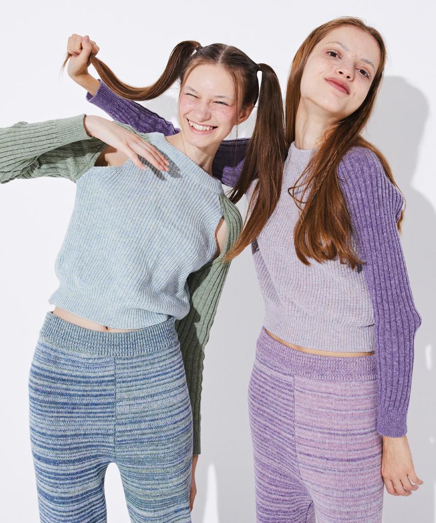 Kkuape Slit Blending Knit Top_Blue Green