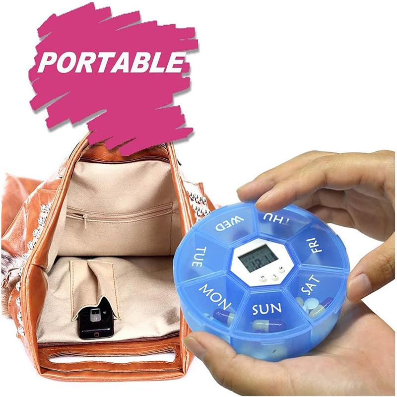 7-Tage Runde Sieben-Zellen Smart Elektronische Pillendose Medikamentenerinnerung Tragbarer Timer Pillenorganisator Reise-Pillendose
